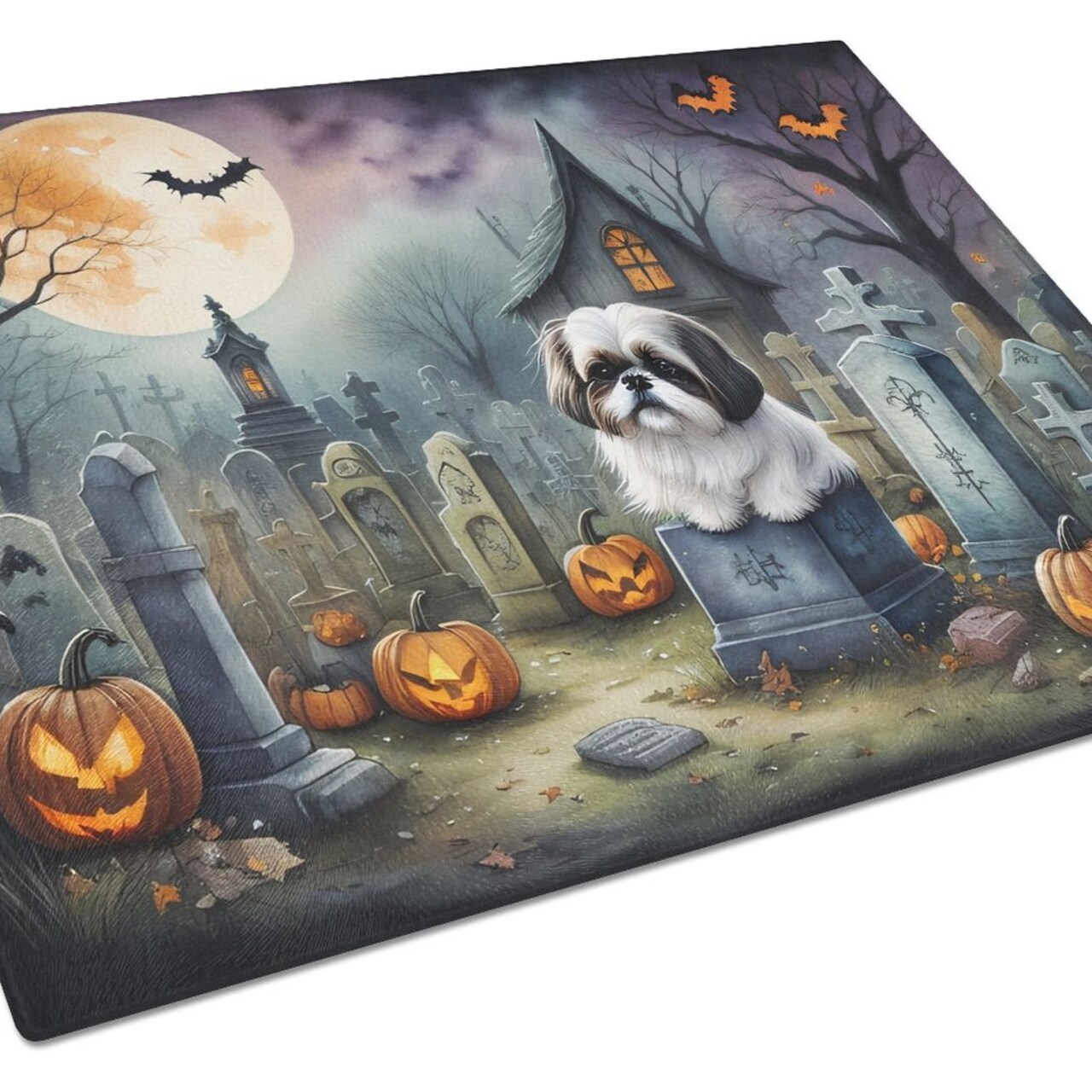 Edge Collections - 15" x 12" - Multicolor - Shih Tzu Halloween Glass Cutting Board - 1 Piece